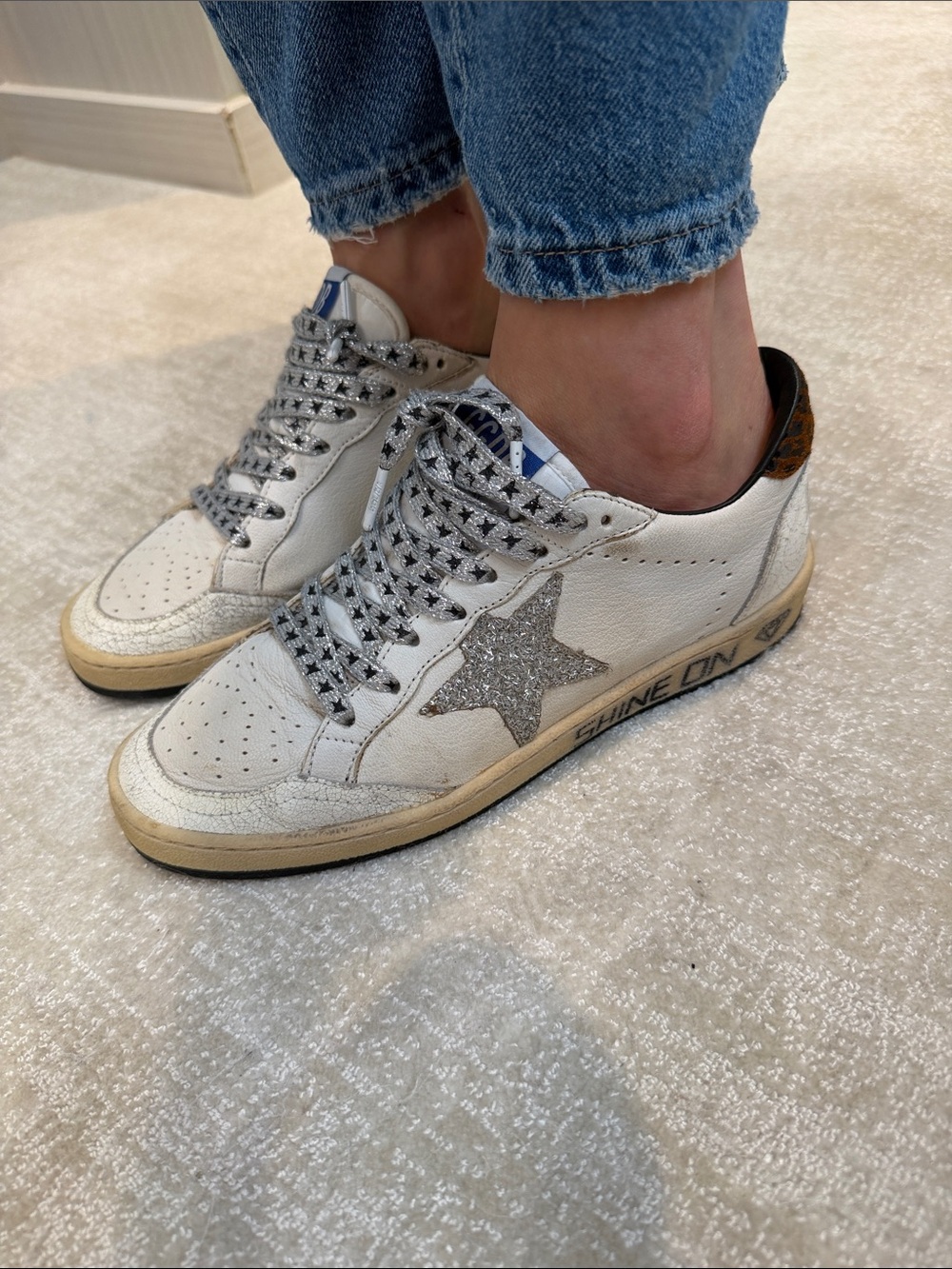 Golden Goose White and Tan Distressed Low-Top Sneakers - Picture 2 of 5